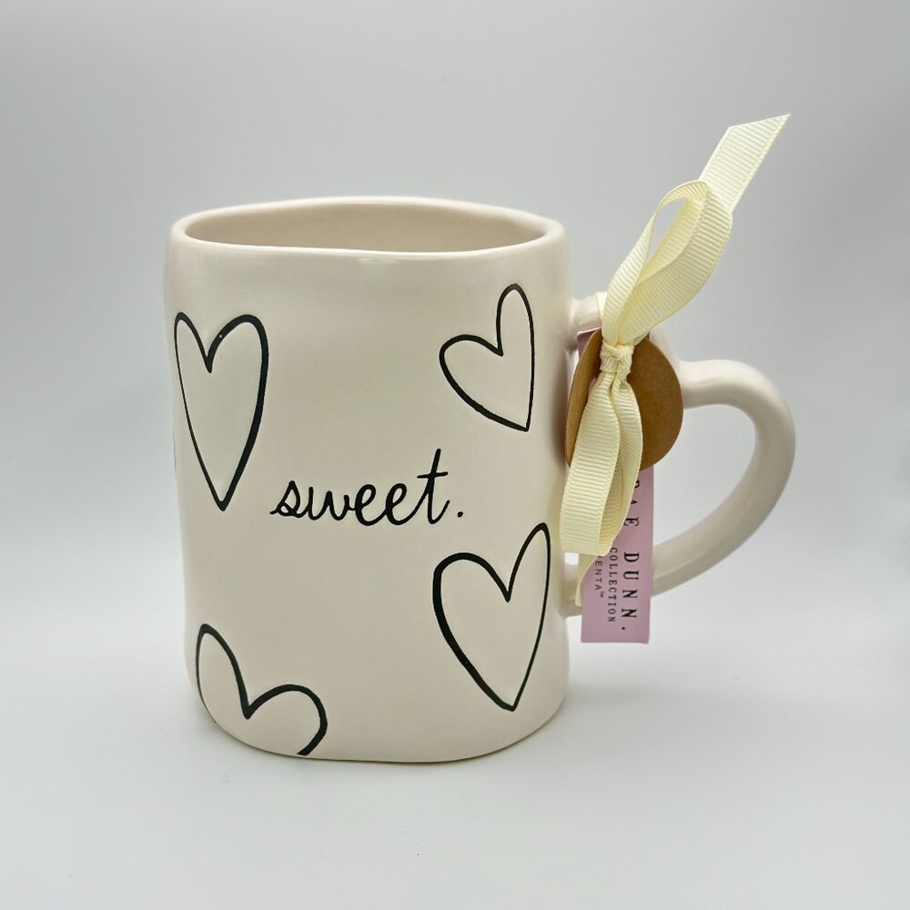 Matte mug with adorned black hearts by Rae Dunn | Valentine's Coffee mug